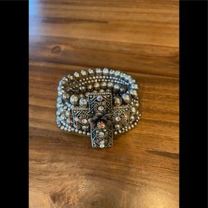 Beaded chunky cuff bracelet with embellished cross